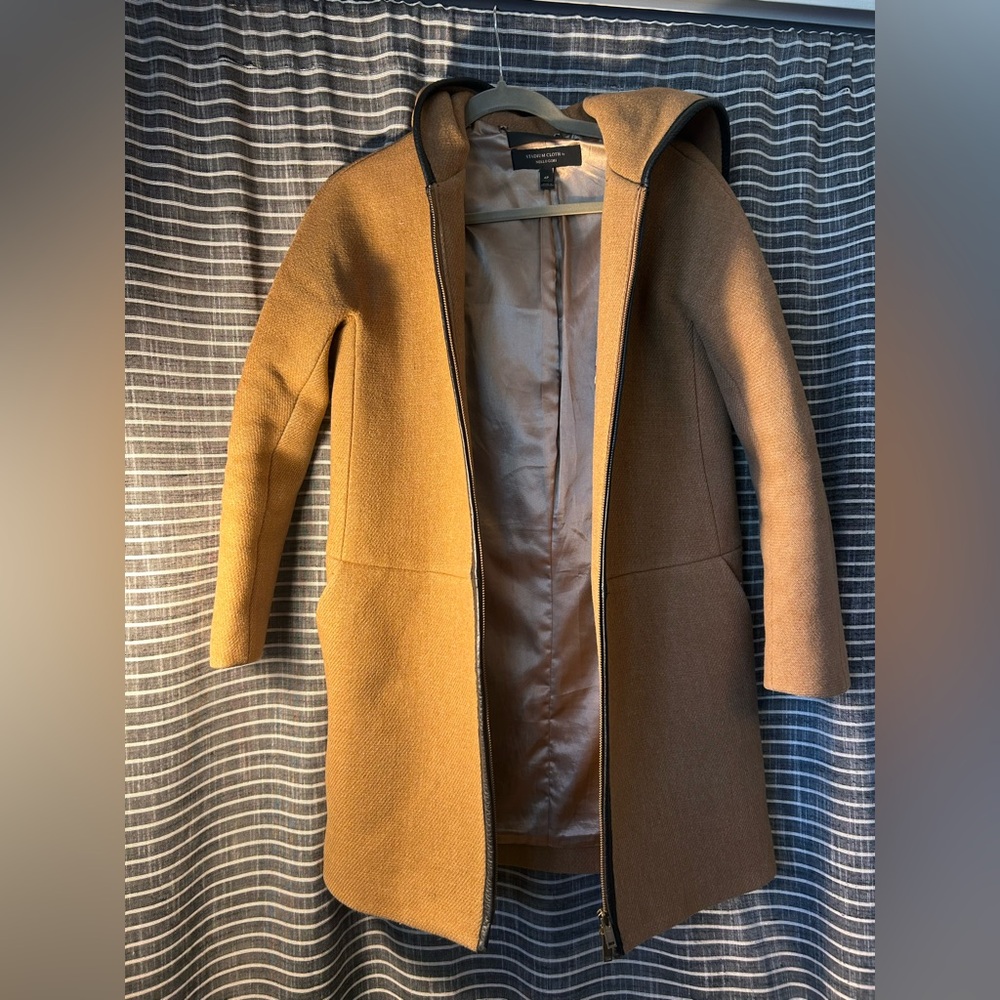 J.Crew Studio Cloth by Nello Gori Wool Leather Trim Coat Size 4Petite